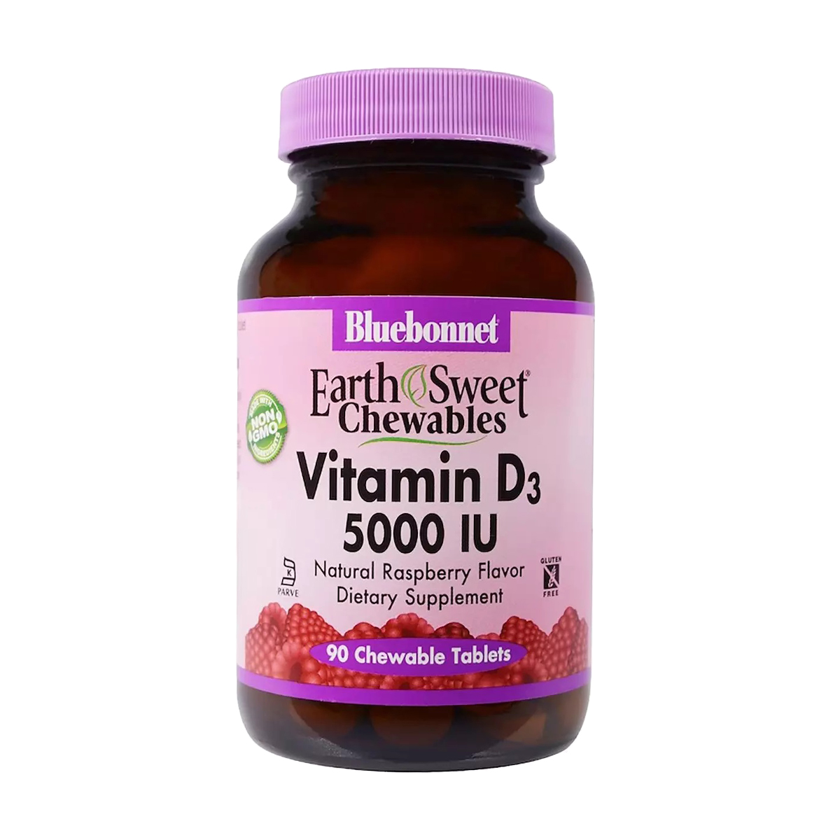 Вітамін Д3 Bluebonnet Nutrition Earth Sweet Chewables Vitamin D3 5000 МО зі смаком малини, 90 жувальних таблеток