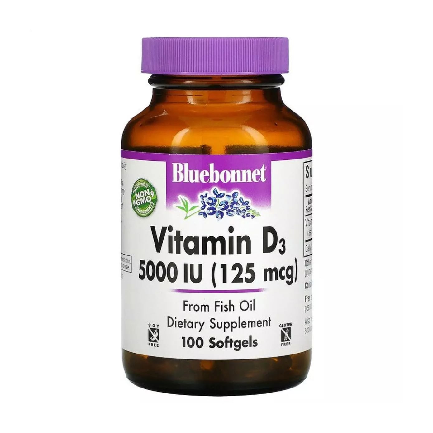Вітамін Д3 Bluebonnet Nutrition Vitamin D3, 5000 МО (125 мкг), 100 желатинових капсул